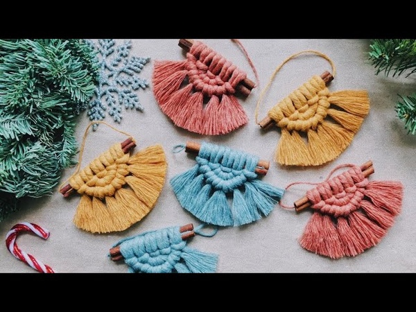 CINNAMON STICK CHRISTMAS ORNAMENTS, , car charm, , semi lunar macrame, easy tutorial DIY tree