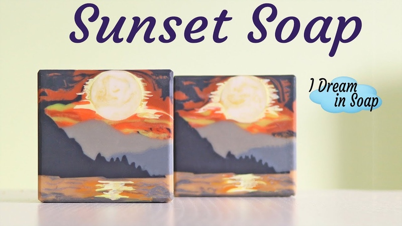 Sunset landscape cold process soap, sculpted layers cold process soap making